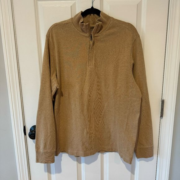 Vineyard Vines Tan Cotton Quarter Zip Pullover Sweater - Size Large - Picture 1 of 10